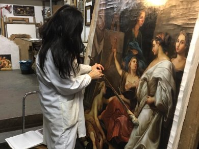dipinto ispirato a batoni allegorie arti foto bottega